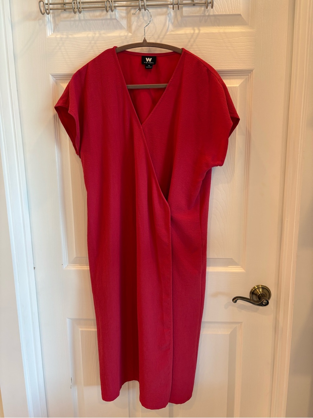 W by Worth Red Faux-Wrap V-Neck Midi Dress